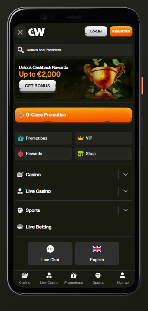 menu app cashwin casino